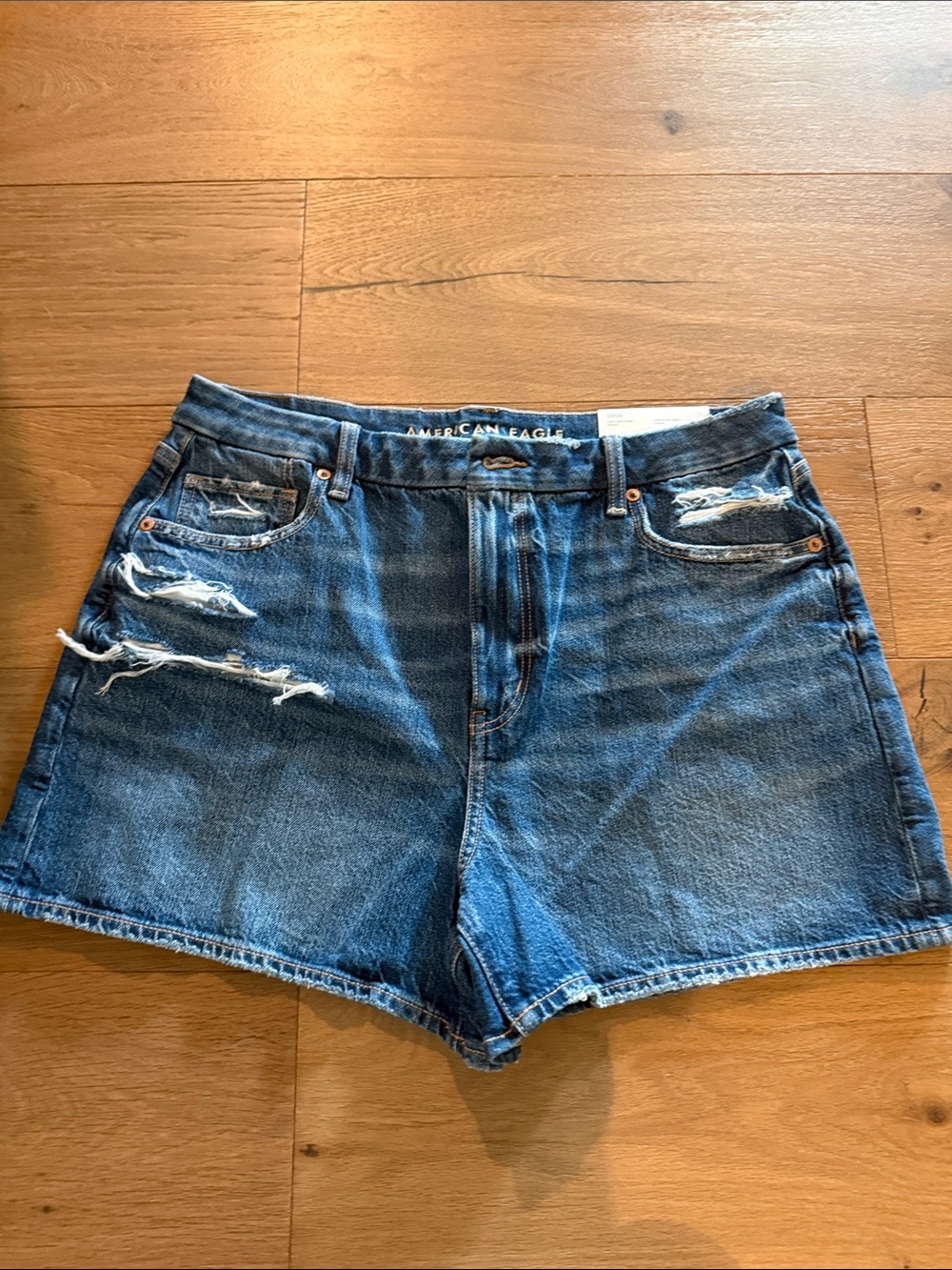 American Eagle Outfitters Distressed Dark Blue Denim High-Rise Shorts